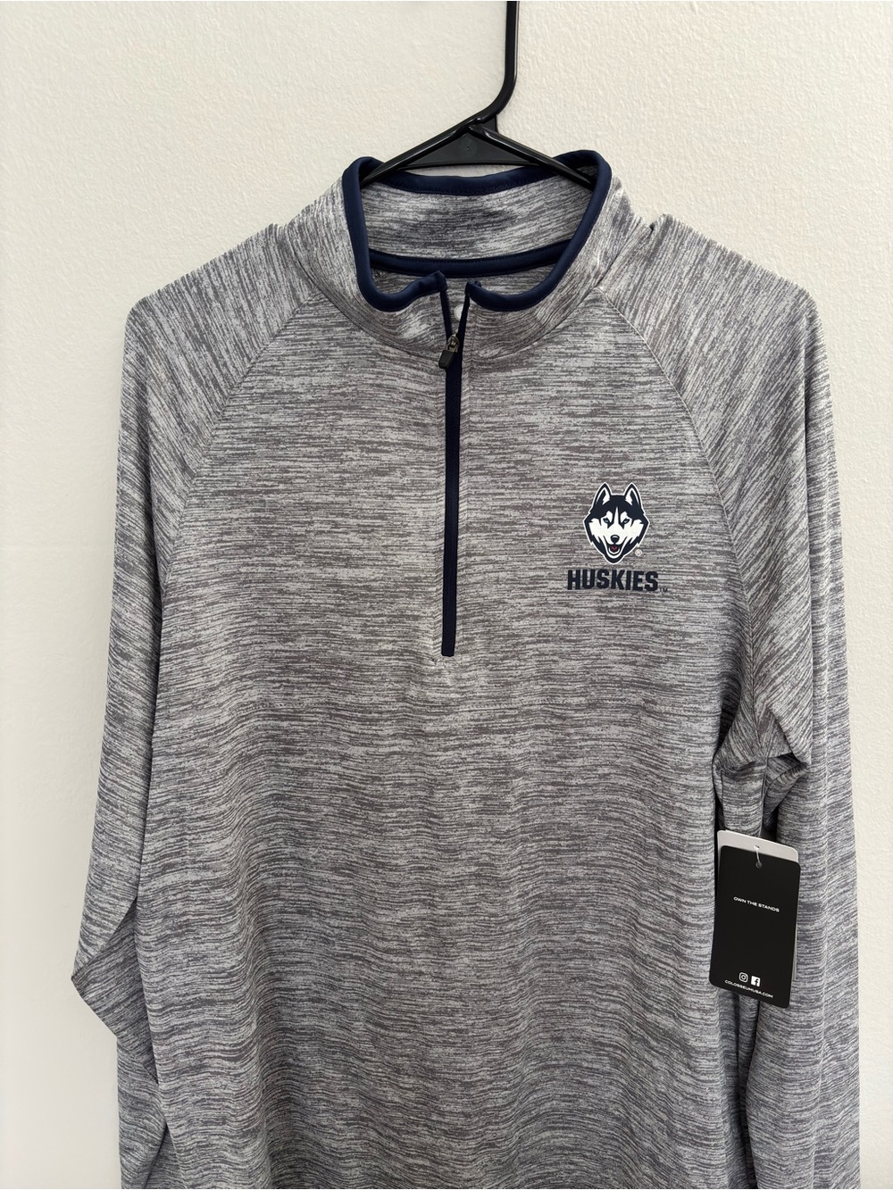 UConn Huskies Gray Heather Quarter-Zip Pullover with Navy Trim
